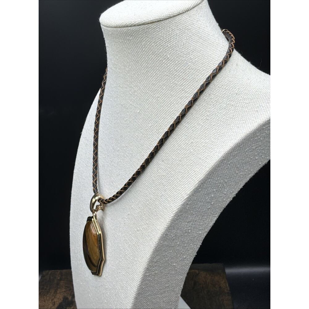 Barse Brocade Enhancer Necklace- Tigers Eye- Leather- Bronze- NWT - Picture 3 of 5